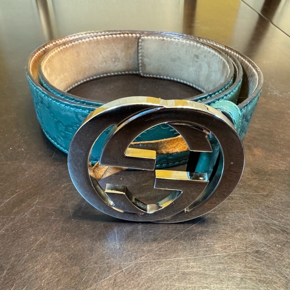Authentic Gucci GG Supreme Logo Leather Belt Green Size 95 / US 38 - Picture 11 of 11